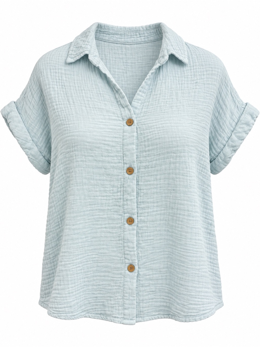 beachlunchlounge XS Cotton Gauze Button Front Shirt Light Blue Oversized